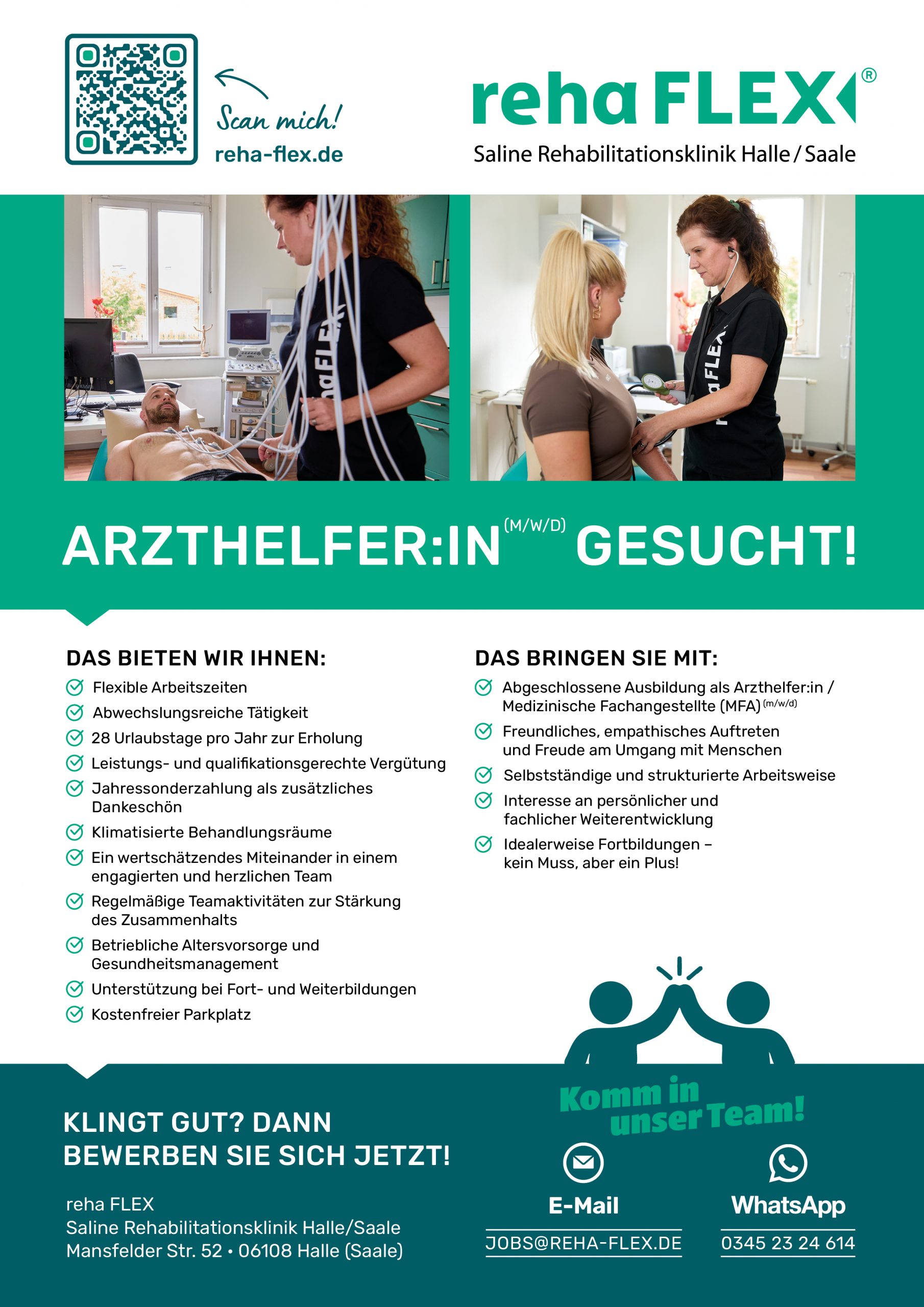 Eine Arzthelferin misst den Blutdruck einer Patientin und schreibt ein EKG eines Patienten
